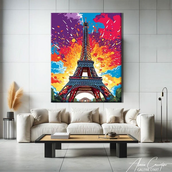 Eiffel Tower Wall Art, Pop Art Painting Comic Art, Paris Art Print, Pop Culture Wall Art, Graffiti Print Framed, Above Bed Decor Modern