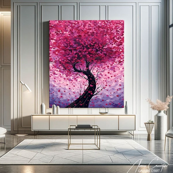 Japanische Kirschblüten-Wandkunst, asiatische Malerei, abstrakte japanische Baummalerei, japanische Leinwandkunst, chinesische Wandkunst, Überbettdekoration