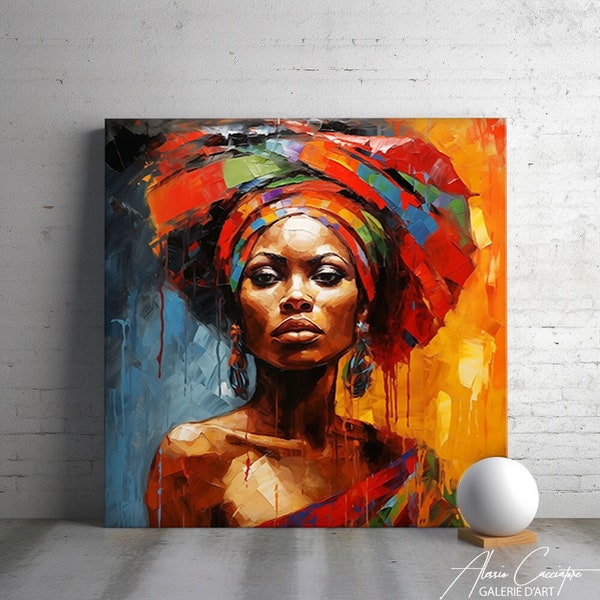 African Woman Painting On Canvas, Black Woman Art Print, Colorful African Woman Wall Art Print, Black Woman Canvas Art, Above Bed Decor