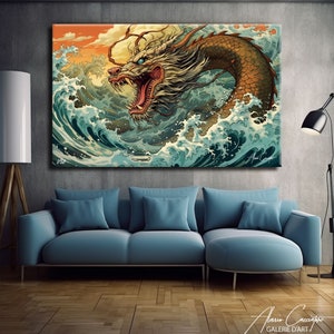 Dragon Canvas Wall Art, Japanese Dragon Painting, Manga Painting, Anime Painting Canvas, Dragon Wall Decor, Modern Japanese Anime Art image 2