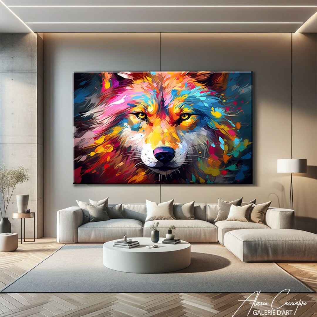 COLORFUL WOLF ART, Animal Pop Art Wall Art Print, Bright Colored Wall