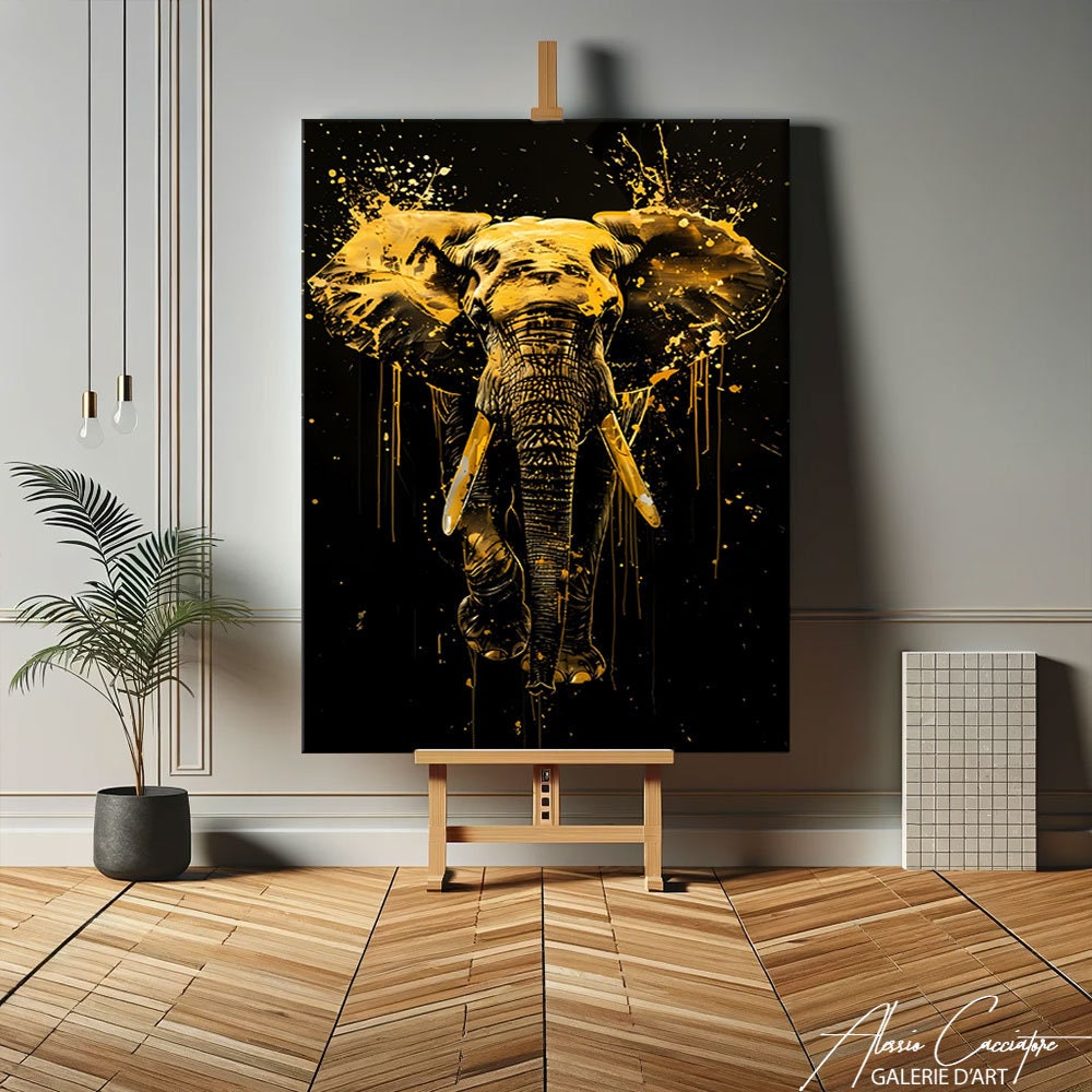 Olifantenschilderijen, zwart-gouden wandkunst, aquarel dierenprints,  Afrikaanse canvas wandkunst, extra grote wandkunst met abstract dier - Etsy  België, image size:1000x1000