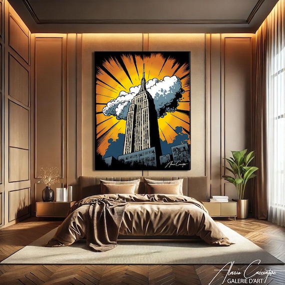 New York Wall Art Vertical, Vintage Comic Book Art, Statement Wall Decor, New York Skyline Art, Urban Wall Art