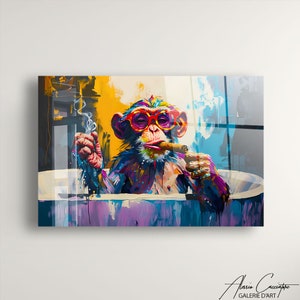 Monkey Bathroom Wall Art, Acrylic Print, Abstract Pop Art Print, Funky Wall Art Prints, Graffiti Print, Funny Wall Art, Tempered Glass Art