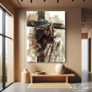 Abstract Christian Art Modern, Large Religious Wall Art Framed, Jesus Painting Canvas, Christianity Wall Art, Abstract Religious Art Print