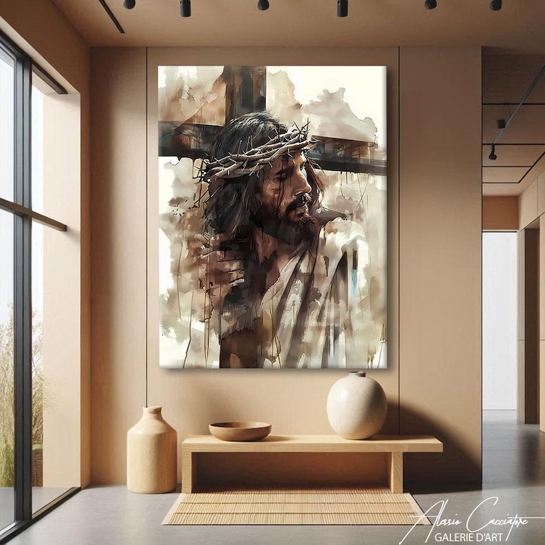 Abstract Christian Art Modern, Large Religious Wall Art Framed, Jesus Painting Canvas, Christianity Wall Art, Abstract Religious Art Print