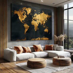 Black and Gold World Map Wall Art Canvas Gold Map, Wall Map Art Print ...