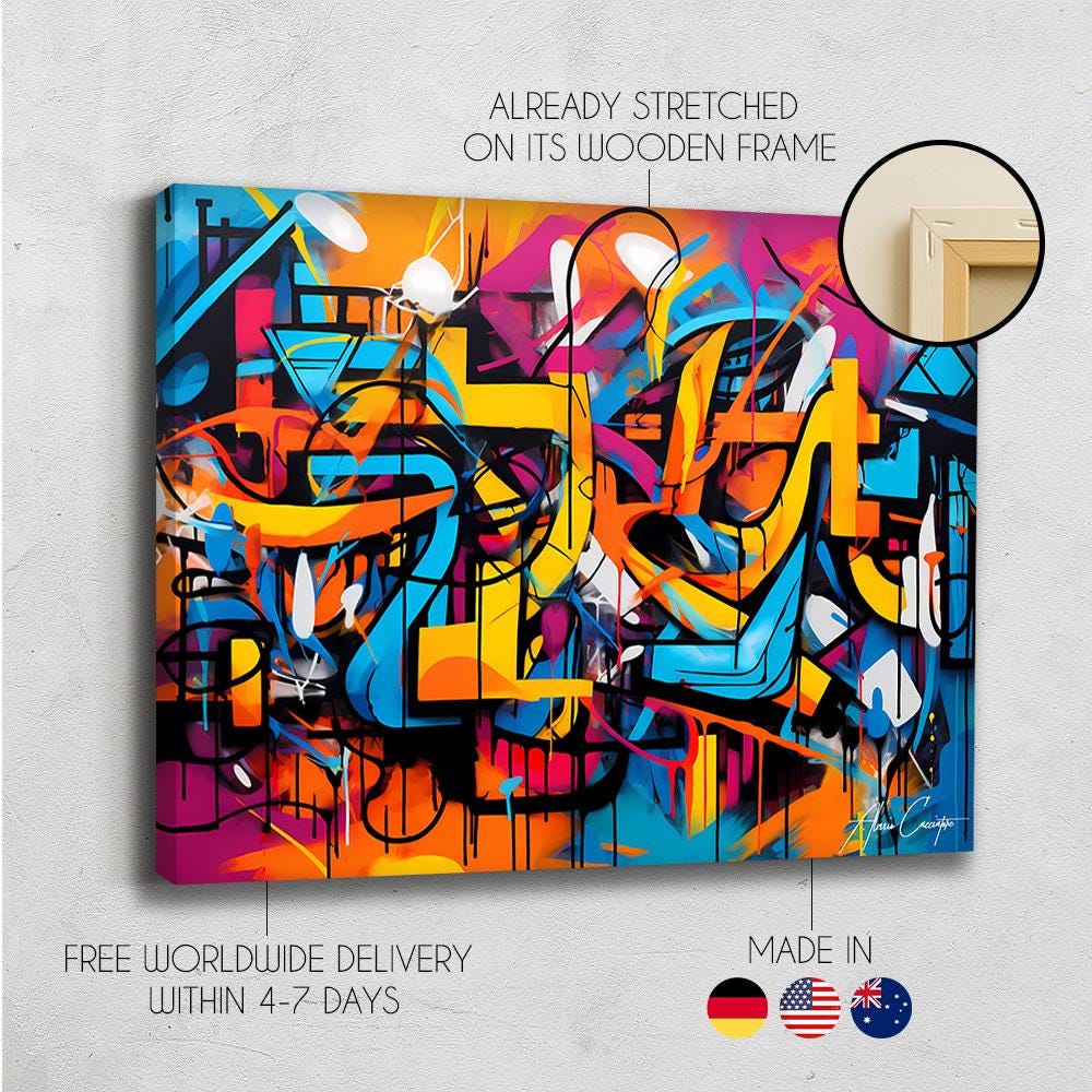 Graffiti Art Canvas Prints, Modern Pop Art Wall Prints, Large Colorful ...