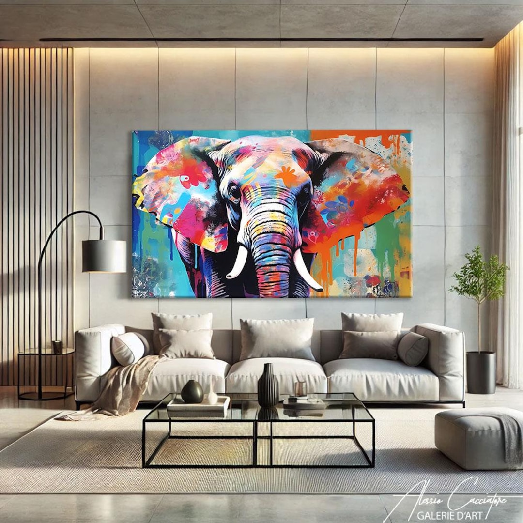 Elephant Painting Canvas, African Animal Wall Art for Living Room ...