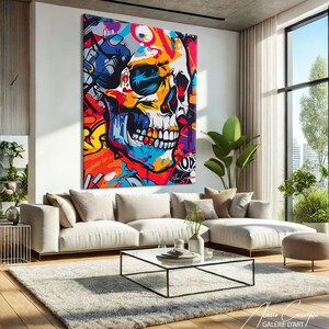 Skull Wall Art, Modern Pop Art Prints, Colorful Skull Art Print, Graffiti Canvas Art, Colorful Pop Art Decor, Office Desk Gifts For Him