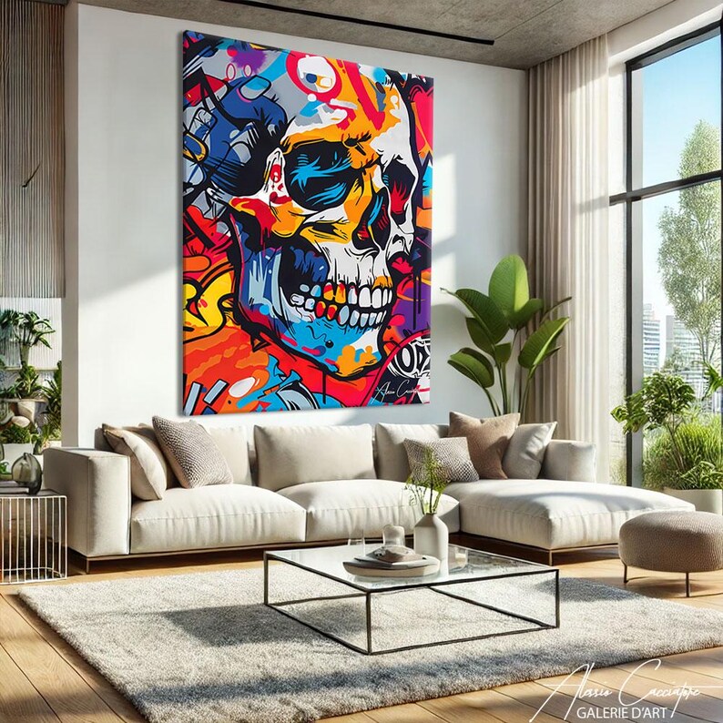Skull Wall Art, Modern Pop Art Prints, Colorful Skull Art Print, Graffiti Canvas Art, Colorful Pop Art Decor, Office Desk Gifts For Him