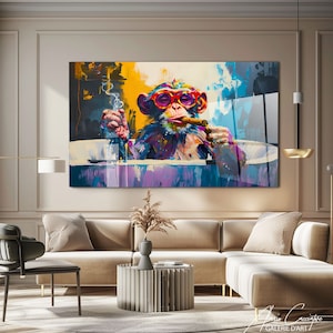 Monkey Bathroom Wall Art, Acrylic Print, Abstract Pop Art Print, Funky Wall Art Prints, Graffiti Print, Funny Wall Art, Tempered Glass Art