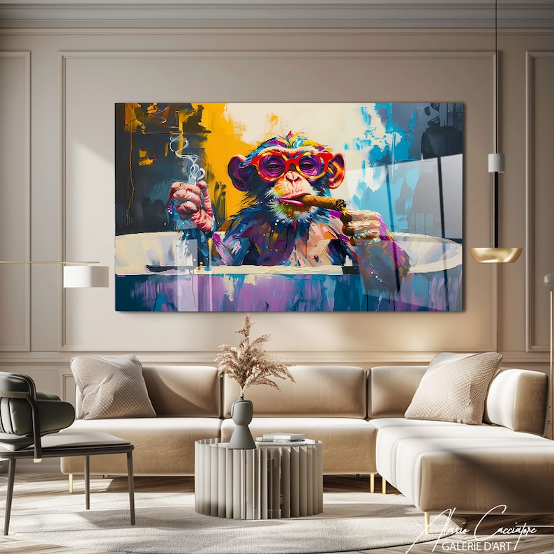 Monkey Bathroom Wall Art, Acrylic Print, Abstract Pop Art Print, Funky Wall Art Prints, Graffiti Print, Funny Wall Art, Tempered Glass Art