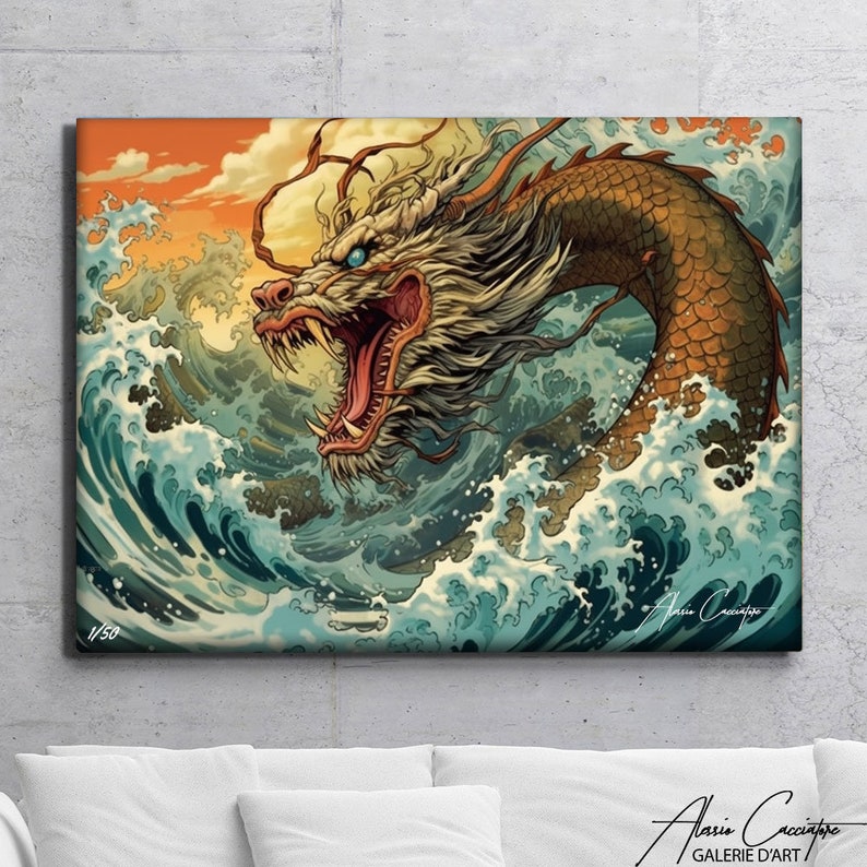 Dragon Canvas Wall Art, Japanese Dragon Painting, Manga Painting, Anime Painting Canvas, Dragon Wall Decor, Modern Japanese Anime Art image 4