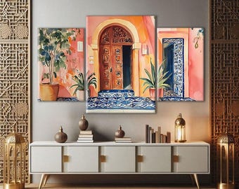 Moroccan Wall Art Large, Set Of Three Prints Framed, Mediterranean Wall Decor, Triptych Wall Art Canvas, Boho Art Print