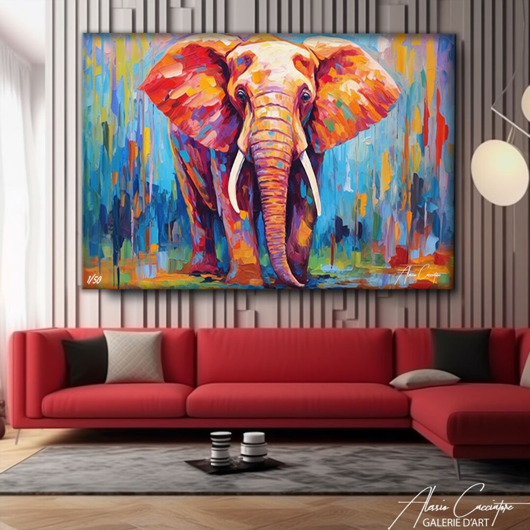 Elephant Wall Art Canvas Modern Animal Art Print Elephant Etsy