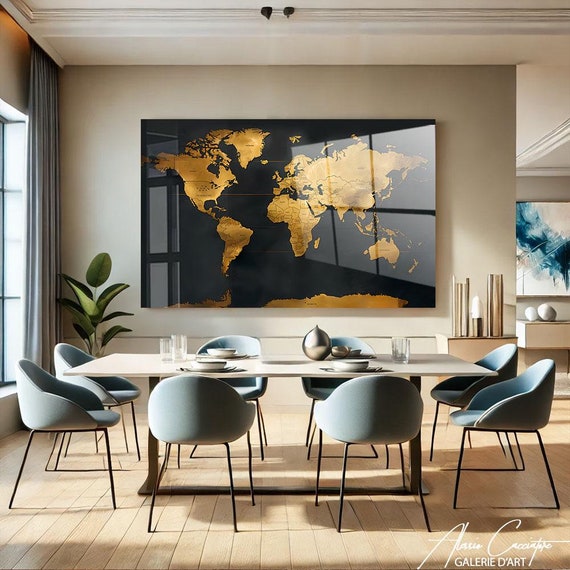 World Map Decor Framed, Acrylic Glass Wall Art Abstract, World Map Wall Art, Acrylic Glass Art, Adventure Gift For Him, Above Bed Decor