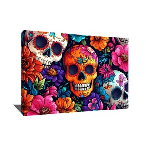 Gotisk väggkonst på canvas, sockerskallekonsttryck, modern folkdekor, mexikansk konst inramad, blommig väggdekor, konst ovanför sängen bild 9