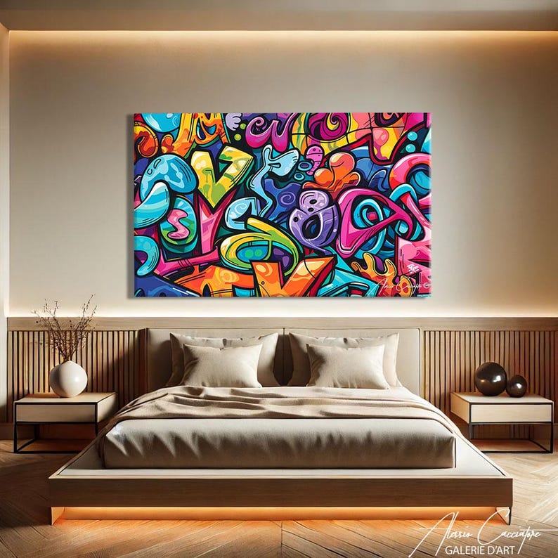 Colorful Graffiti Wall Art Canvas, Urban Wall Art, Graffiti Painting Original, Street Wall Art, Pop Culture Prints, Urban Paint Canvas