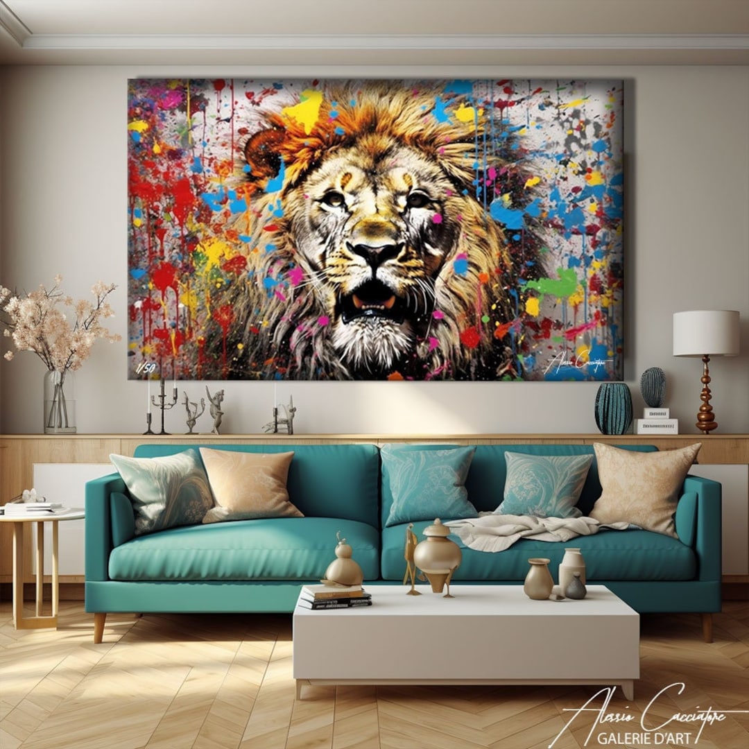 Graffiti Lion Wall Art Nursery, Street Art Prints, Lion Pop Art Canvas ...
