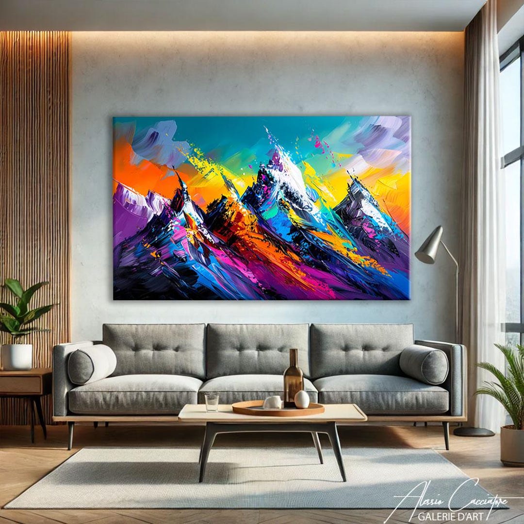 Mountain Art for Decor, Colorful Landscape Art Print, Bright Abstract ...