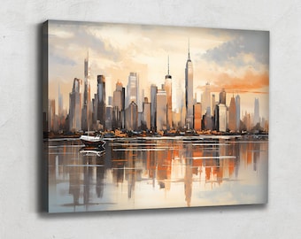 New York Wall Decor, Abstract Landscape Wall Art Canvas Modern, Abstract Cityscape Painting, Ny Skyline Print, Traveler Gift For Girlfriend