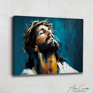Spiritual Jesus Art Prints, Religious Wall Art Canvas, Modern Christian Art, Crown of Thorns Framed, Jesus Portrait Art, Catholic Gifts