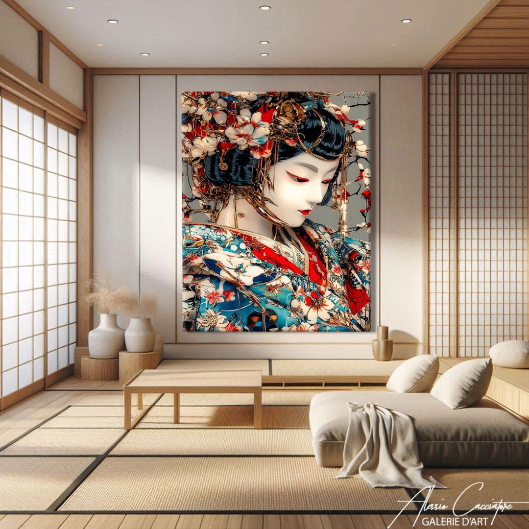 Geisha Wall Art Canvas, Japanese Art Print Vertical, Large Oriental ...