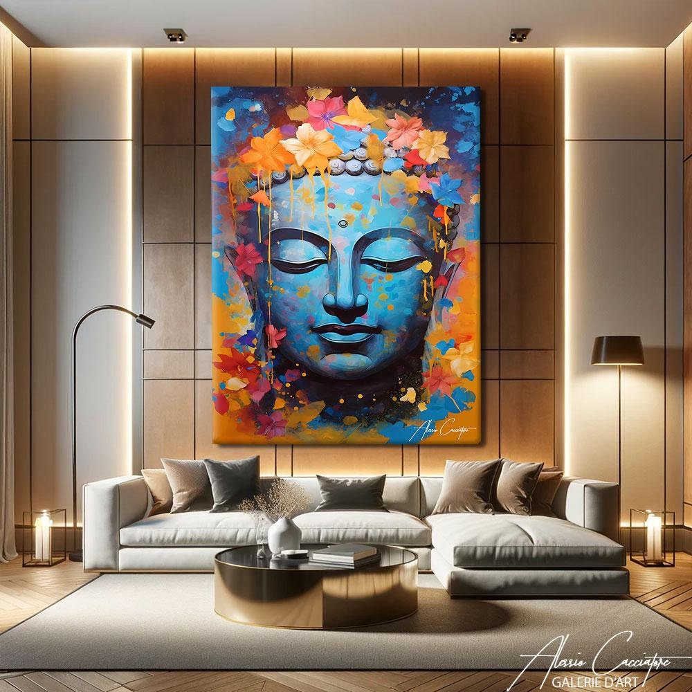 Colorful Buddha Canvas Painting, Large Abstract Wall Art Print, Buddha Wall Decor, Meditation Gifts For Her, Above Bed Decor Modern