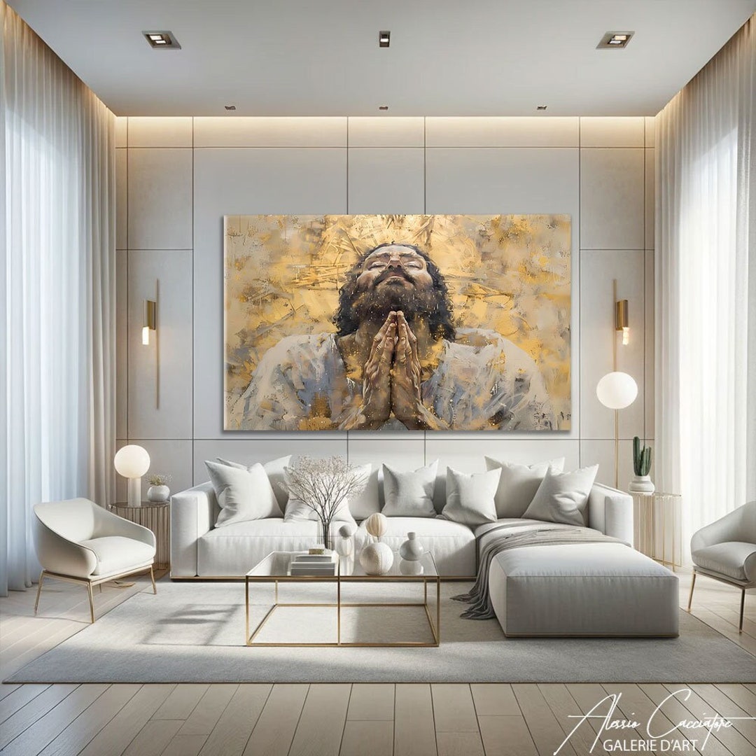 Jesus Praying Painting, Abstract Christian Art Prints Landscape
