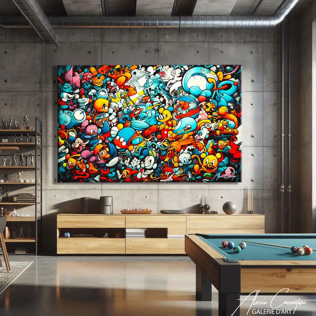 Playroom Wall Art Decor, Graffiti Art Canvas Large, Boys Room Wall