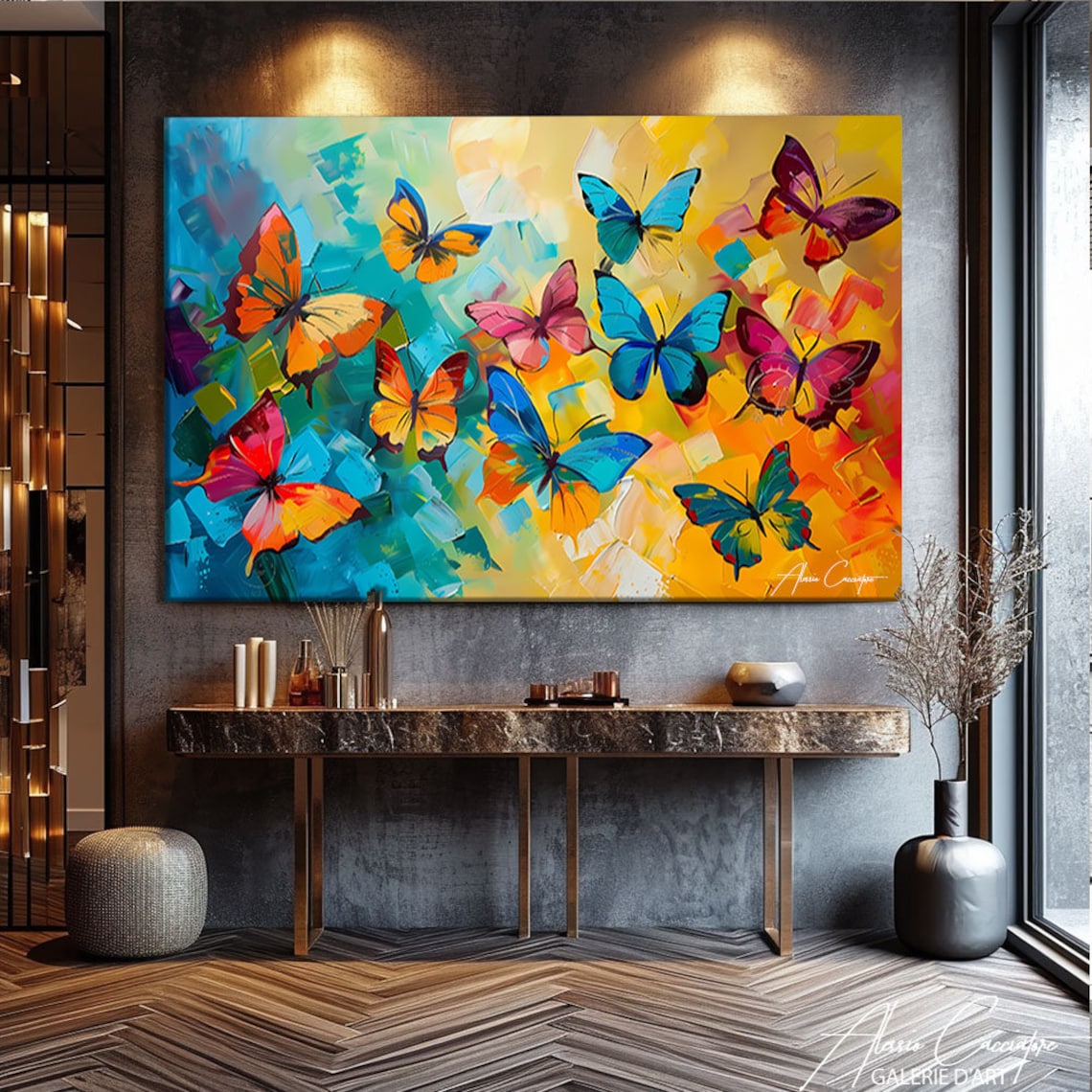 Butterfly Wall Art Framed, Abstract Butterfly Art Print, Large Colorful ...