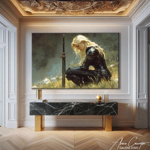 Medieval Wall Art Framed, Female Warrior Art, Dark Fantasy Art Prints, Sword Wall Art, Female Knight Art Print