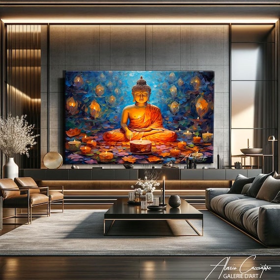 Buddha Wall Art Horizontal, Lotus Art Print, Zen Wall Art Landscape, Peaceful Bedroom Art, Meditation Wall Art, Yoga Decor
