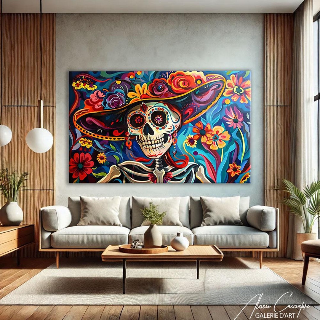 Mexican Folk Art Print Large, Skull Art Prints, Mexican Wall Art Large ...