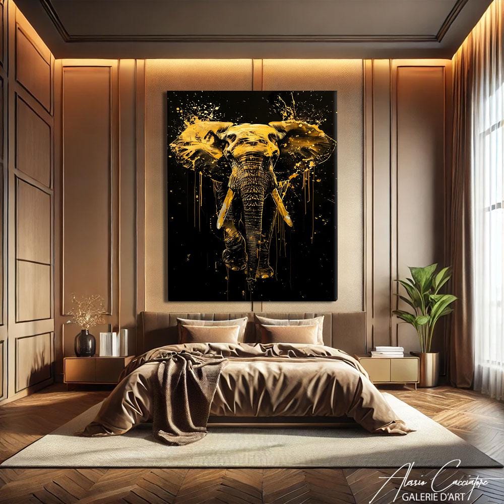 Olifantenschilderijen, zwart-gouden wandkunst, aquarel dierenprints,  Afrikaanse canvas wandkunst, extra grote wandkunst met abstract dier - Etsy  België, image size:1000x1000