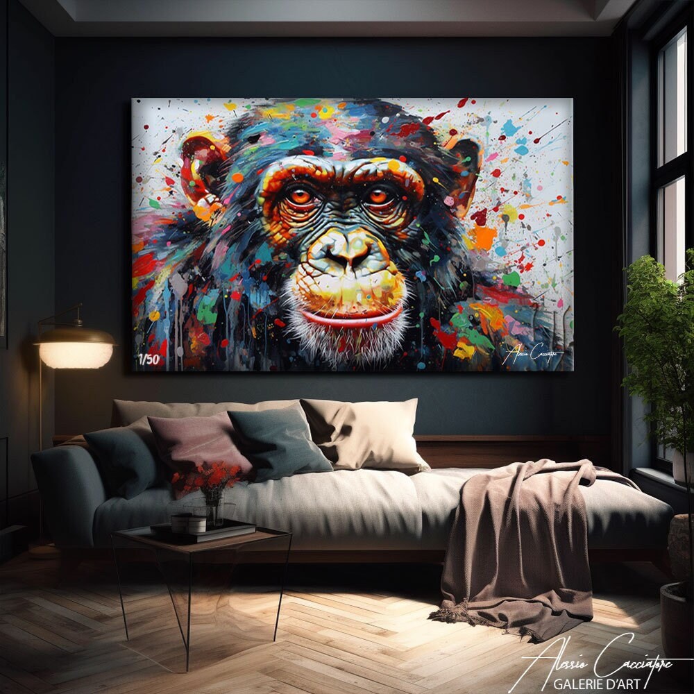 Monkey Poster Art Street Art Canvas Monkey Print Wall Art Etsy