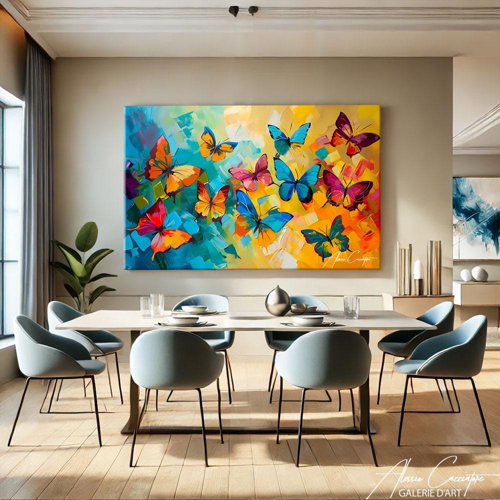 Butterfly Wall Art Framed, Abstract Butterfly Art Print, Large Colorful ...
