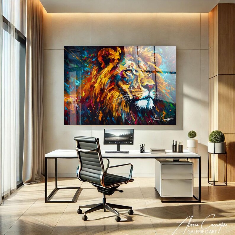 Colorful Lion Art Decor, Lion Tempered Glass Wall Decor, Acrylic Animal Wall Art, Abstract Lion Wall Art Decor, Acrylic Glass Wall Art