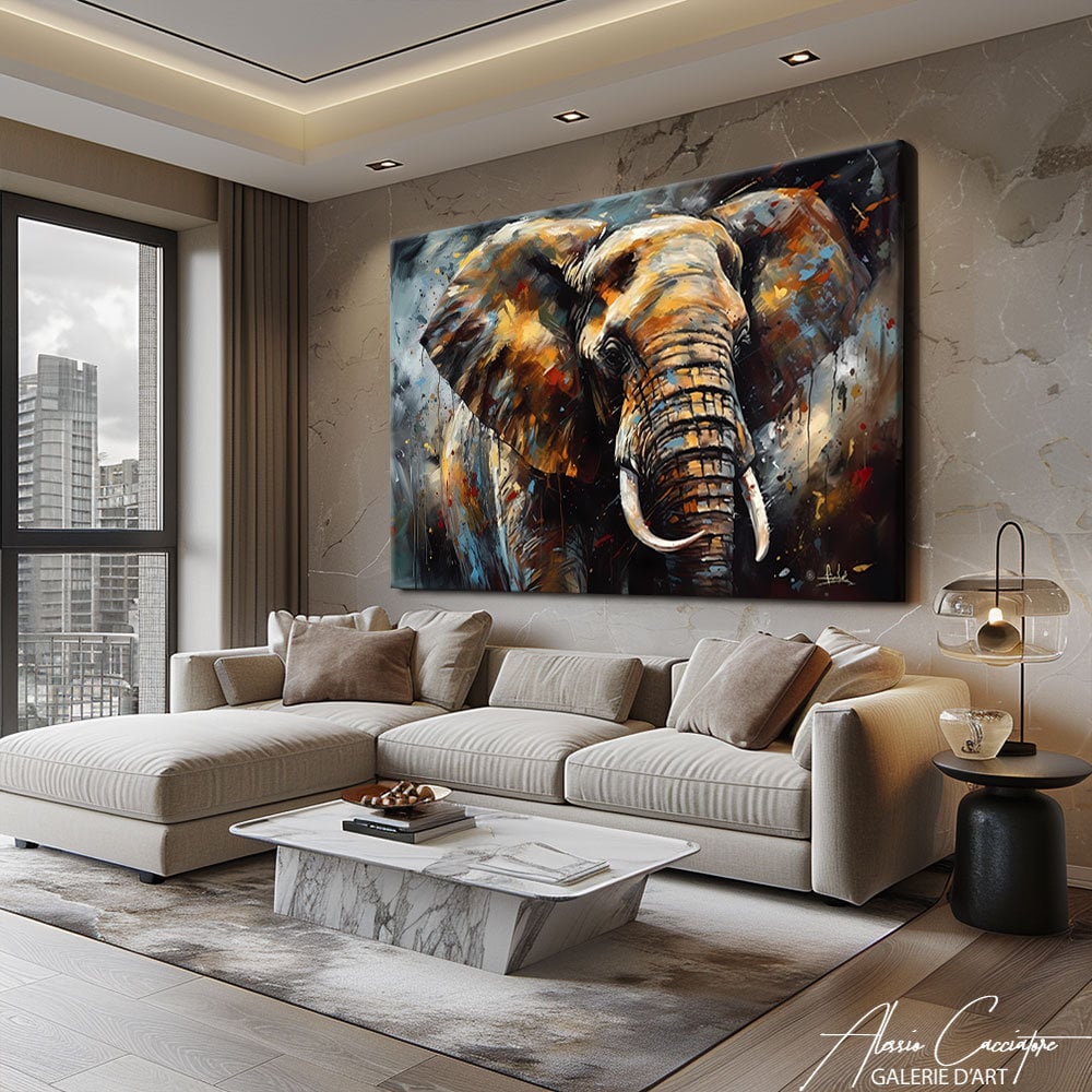 Abstract Elephant Painting, Colorful Animal Wall Art, Elephant Wall Art ...