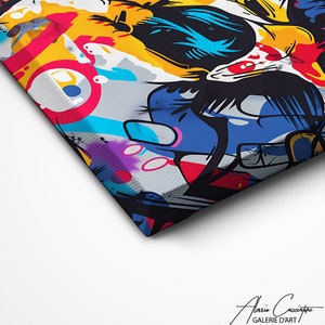 Puede incluir: Pintura abstracta con un dise&ntilde;o geom&eacute;trico colorido. La pintura presenta una variedad de formas, l&iacute;neas y colores, incluyendo azul, rojo, amarillo y negro. La pintura est&aacute; sobre lienzo y tiene una superficie texturizada.