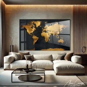 World Map Decor Framed, Tempered Glass Wall Art Abstract, World Map Wall Art, Acrylic Glass Art, Adventure Gift For Him, Above Bed Decor