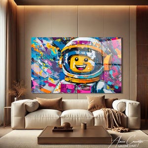 Arte de pared espacial colorido, impresiones de pintura acrílica celestial, impresión de arte de pared de arte pop, arte de pared de vidrio espacial, impresión de arte de graffiti enmarcada