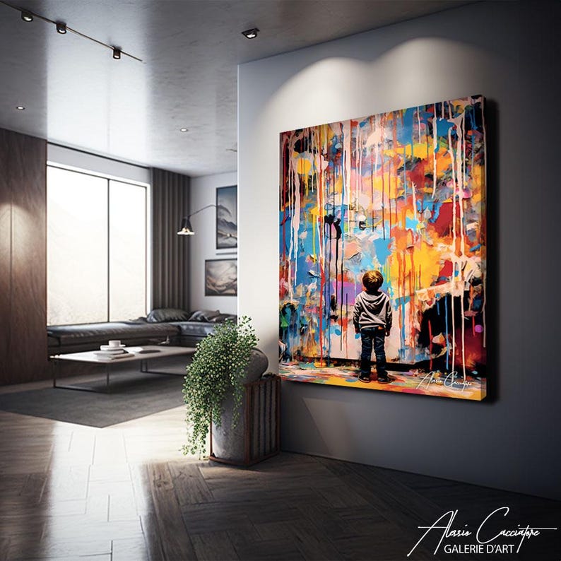 Transform any space with this Abstract Colorful Canvas Art, featuring a modern boy painting in bold, vibrant colors. Perfect for large wall décor, this contemporary artwork adds energy and creativity to living rooms, offices, or kids’ rooms. Its playful yet sophisticated abstract style blends seamlessly with modern interiors, making it an ideal centerpiece for art lovers seeking unique, eye-catching wall art that sparks imagination and conversation.
