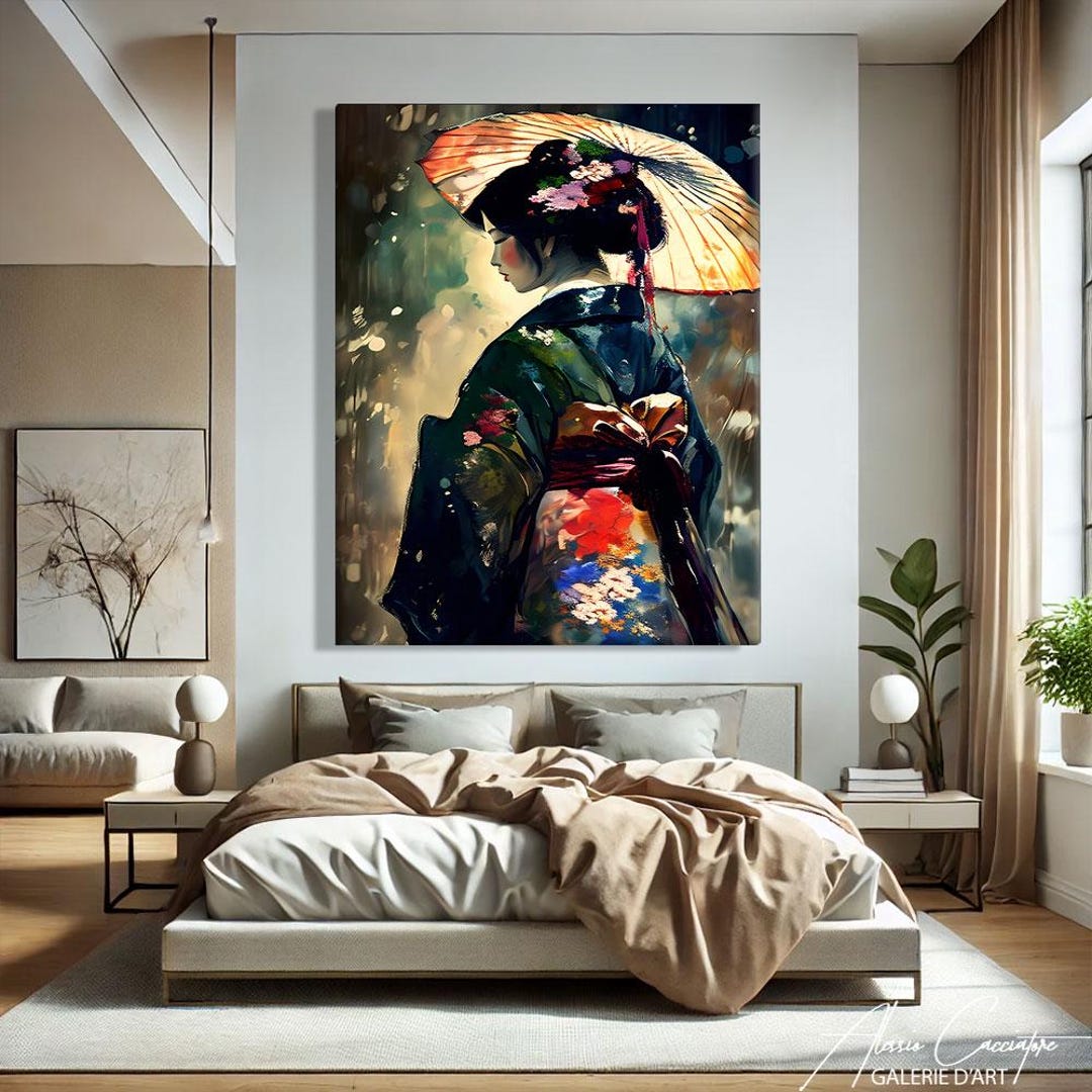 Japanese Wall Art Framed, Geisha Art Print, South Asian Decor, Elegant ...