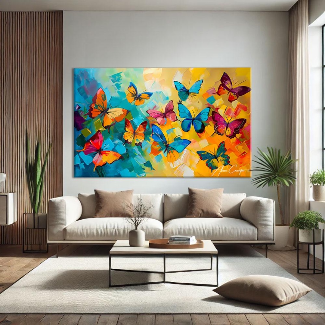 Butterfly Wall Art Framed, Abstract Butterfly Art Print, Large Colorful ...