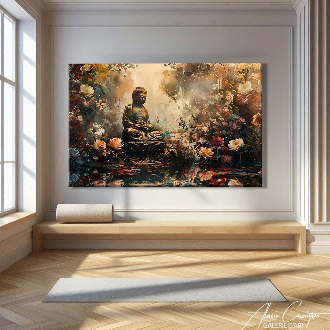 Buddha Wall Art Canvas, Zen Decor Print, Floral Wall Art Home Decor ...