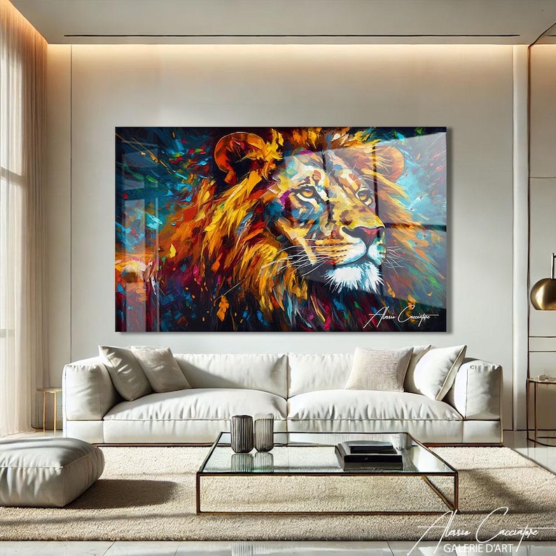 Colorful Lion Art Decor, Lion Tempered Glass Wall Decor, Acrylic Animal Wall Art, Abstract Lion Wall Art Decor, Acrylic Glass Wall Art