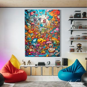 Whimsical Art Print for Kids Room, Modern Pop Art Print, Funky Wall Art Prints, Cartoon Portrait, Kids Room Decor Prints, Pop Art Canvas