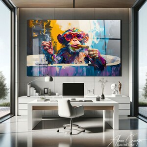 Monkey Bathroom Wall Art, Acrylic Print, Abstract Pop Art Print, Funky Wall Art Prints, Graffiti Print, Funny Wall Art, Tempered Glass Art